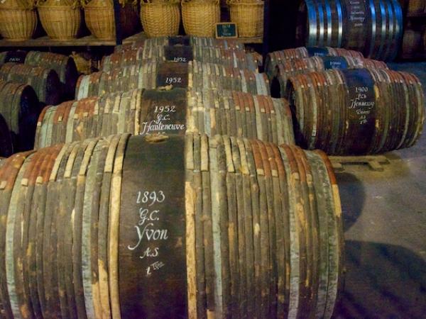 cognac barrels at the Hennessy distillery 